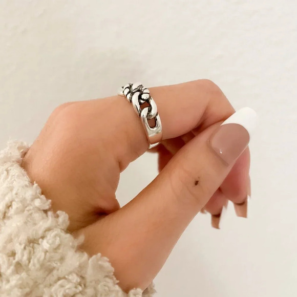 925 Sterling Silver Chunky Ring Curb Chain Ring Thick Wide Ring Band Bold Ring - Picture 4 of 6